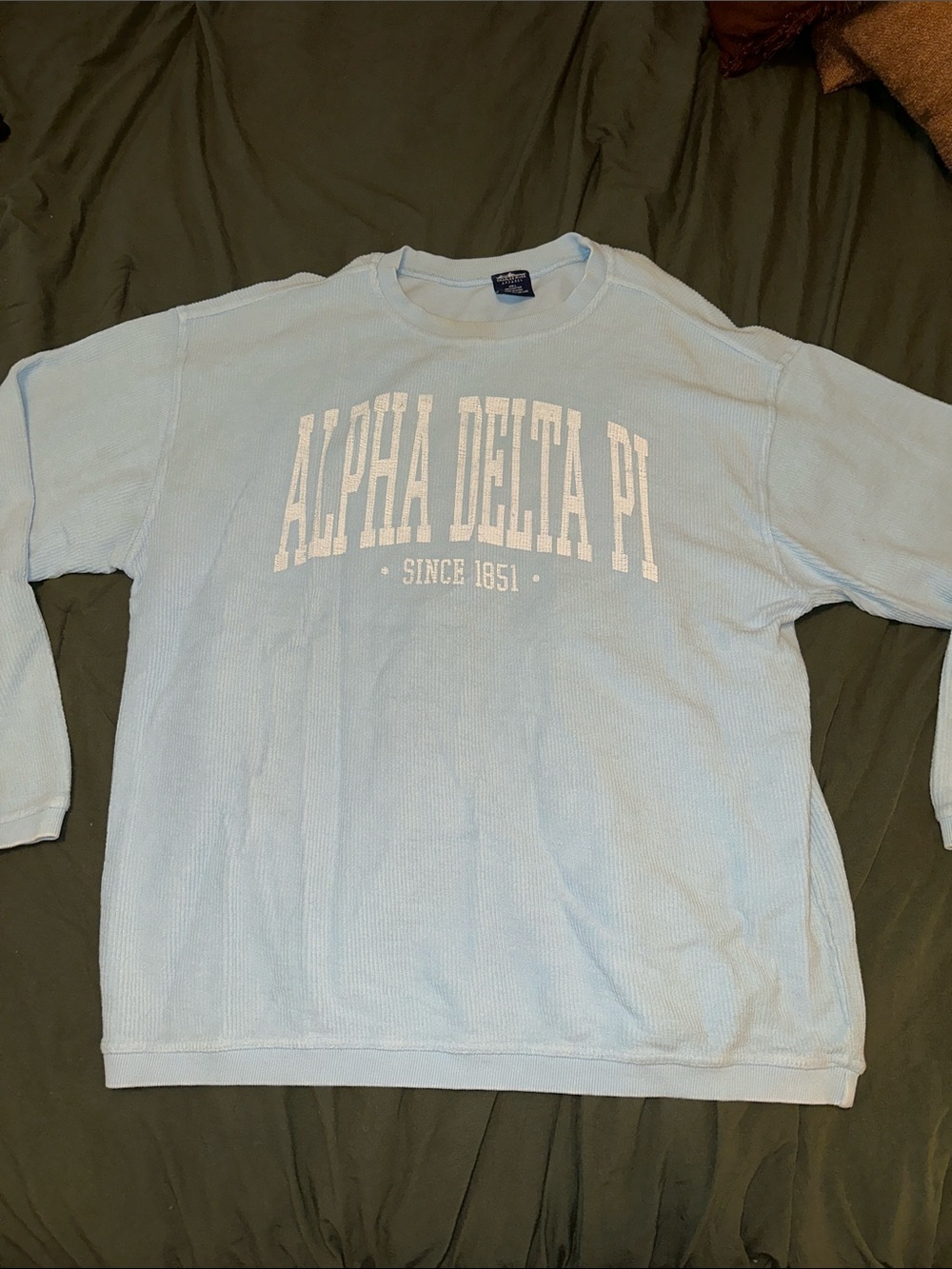 Charles River Apparel Light Blue Alpha Delta Pi Corduroy Crewneck